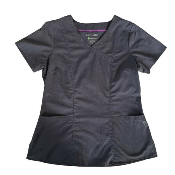 Healing Hands Purple Label Womens M  2167 Jane Gray Two Pocket Y-Neck Scrub Top - Picture 8 of 8